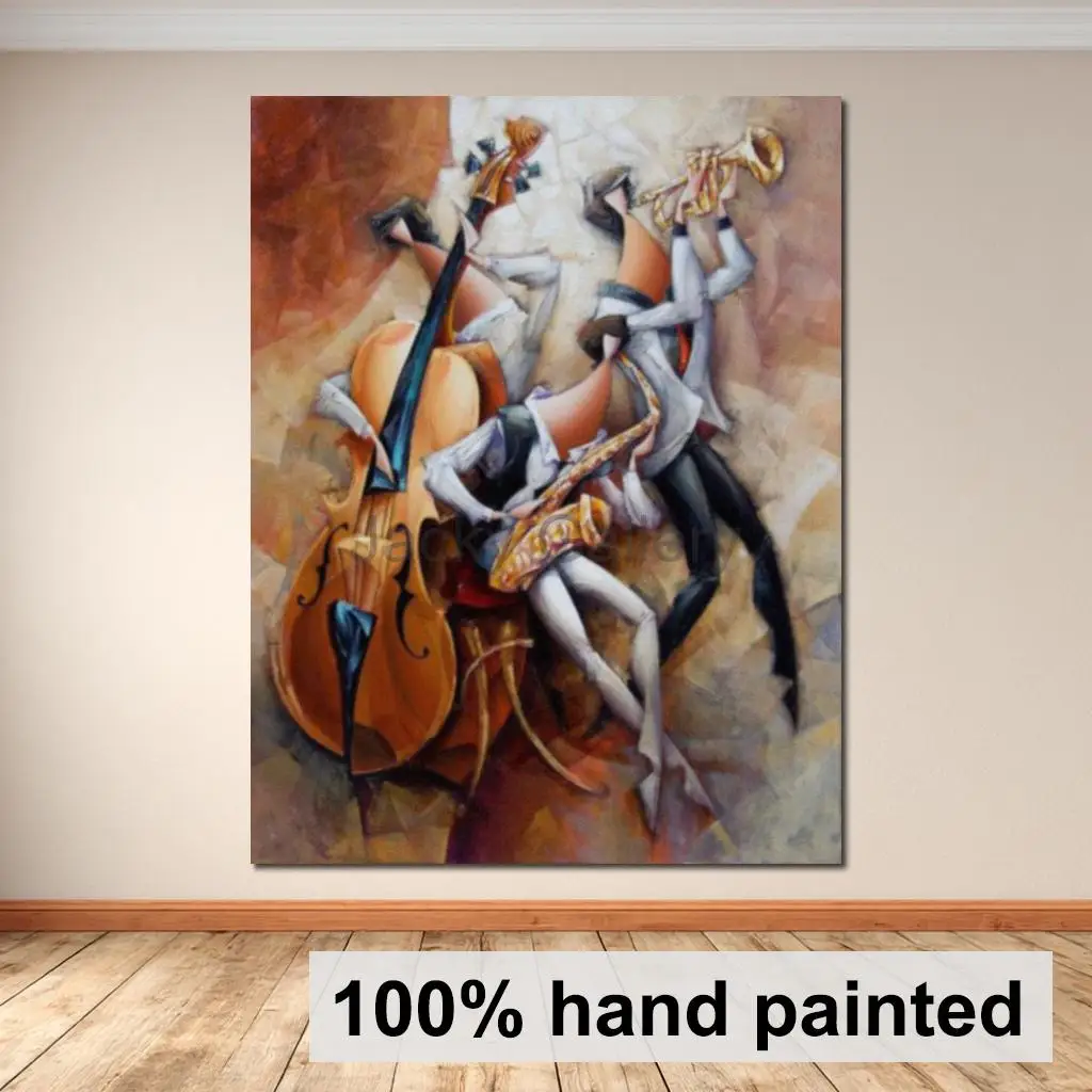 Handgemaltes Abstraktes Jazz-Musik Ölgemälde Moderner Musiker Wandkunst Zeitgenössische Strukturierte Leinwand für Bar Lounge Restaurant