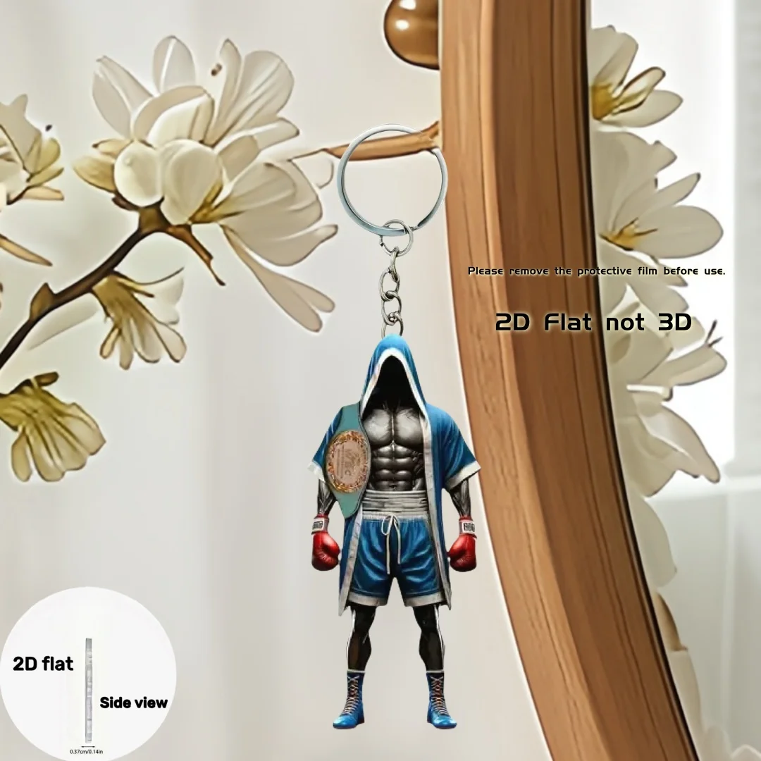 2D Boxing Champion Keychain Sports Themed Pendant Flat Acrylic Ornament Charms Hanging Decoration for Car Bag Festive Party Gift