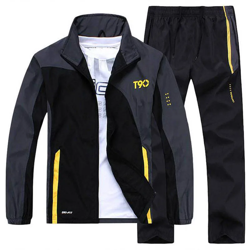 Chándal de deporte atlético para hombre, traje de chándal informal con cremallera completa, chaqueta de 2 piezas y pantalones para gimnasio al aire