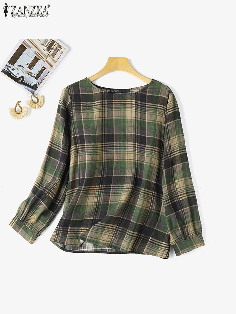 Women Autumn Plaid Checked Blouse 2024 ZANZEA Casual Long Sleeve O Neck Tops Female Elegant OL Work Shirt Bohemain Loose Blusas