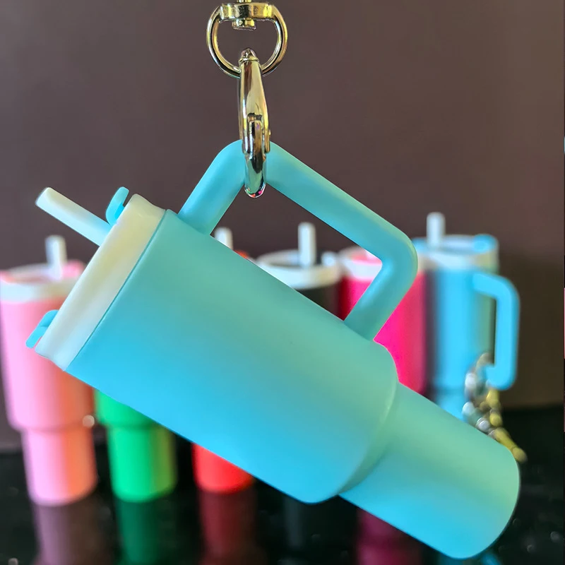 For Stanly Mini Cup Keychain With Lipstick Holder Interior Accessories Backpack Keyring Decoration Crafts Home Decor Garden