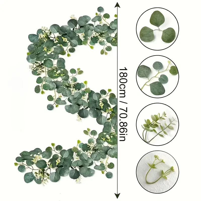 Weelderige 70,8" faux eucalyptus slinger met witte bloemen - perfect voor huis- en vakantiedecoratie, muurophanging, tuin- en feestacenten