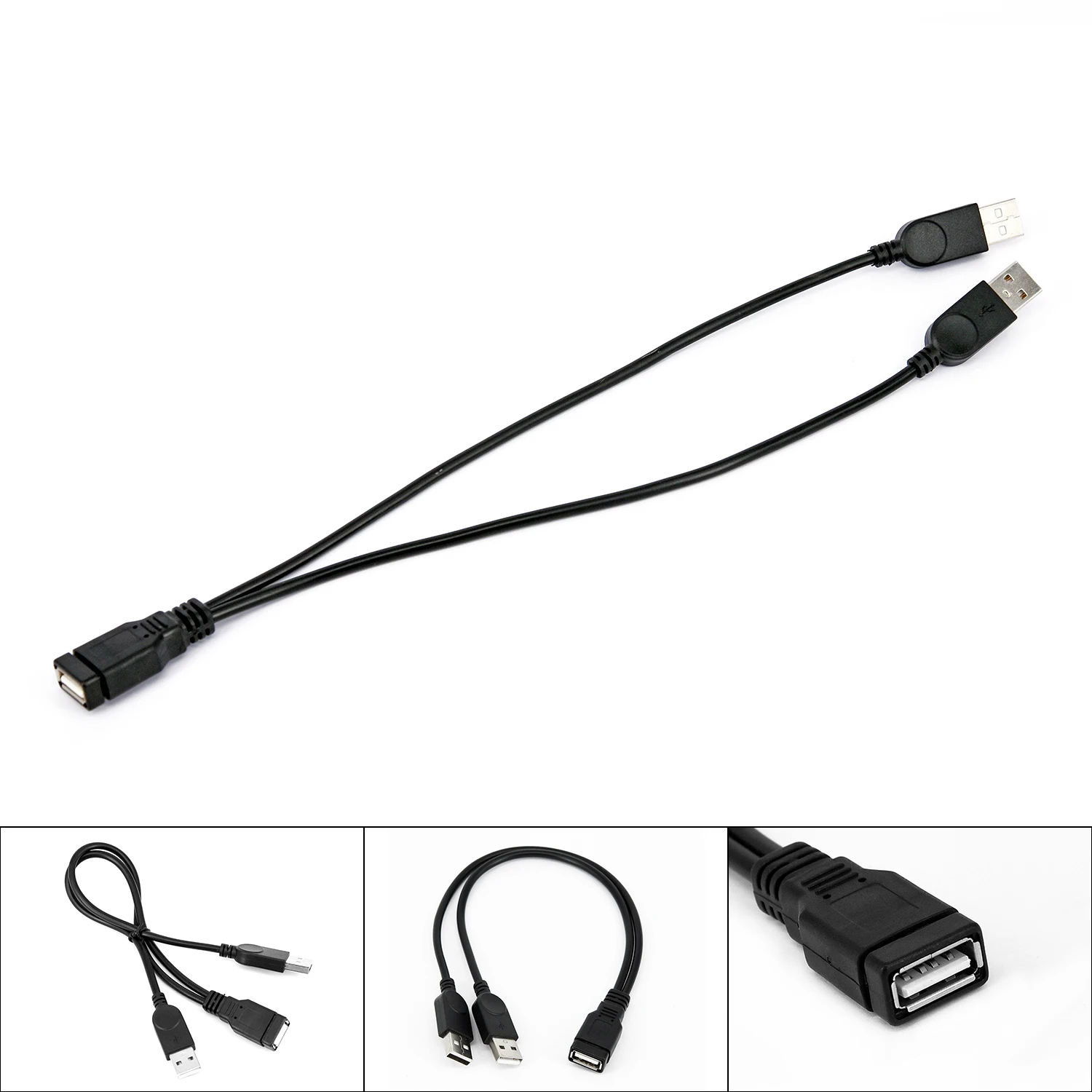 USB 2.0A Female To 2 Dual USB Male Power Adapter Y Splitter Cable Cord Double USB 2.0A Male To USB Female Cable             39cm