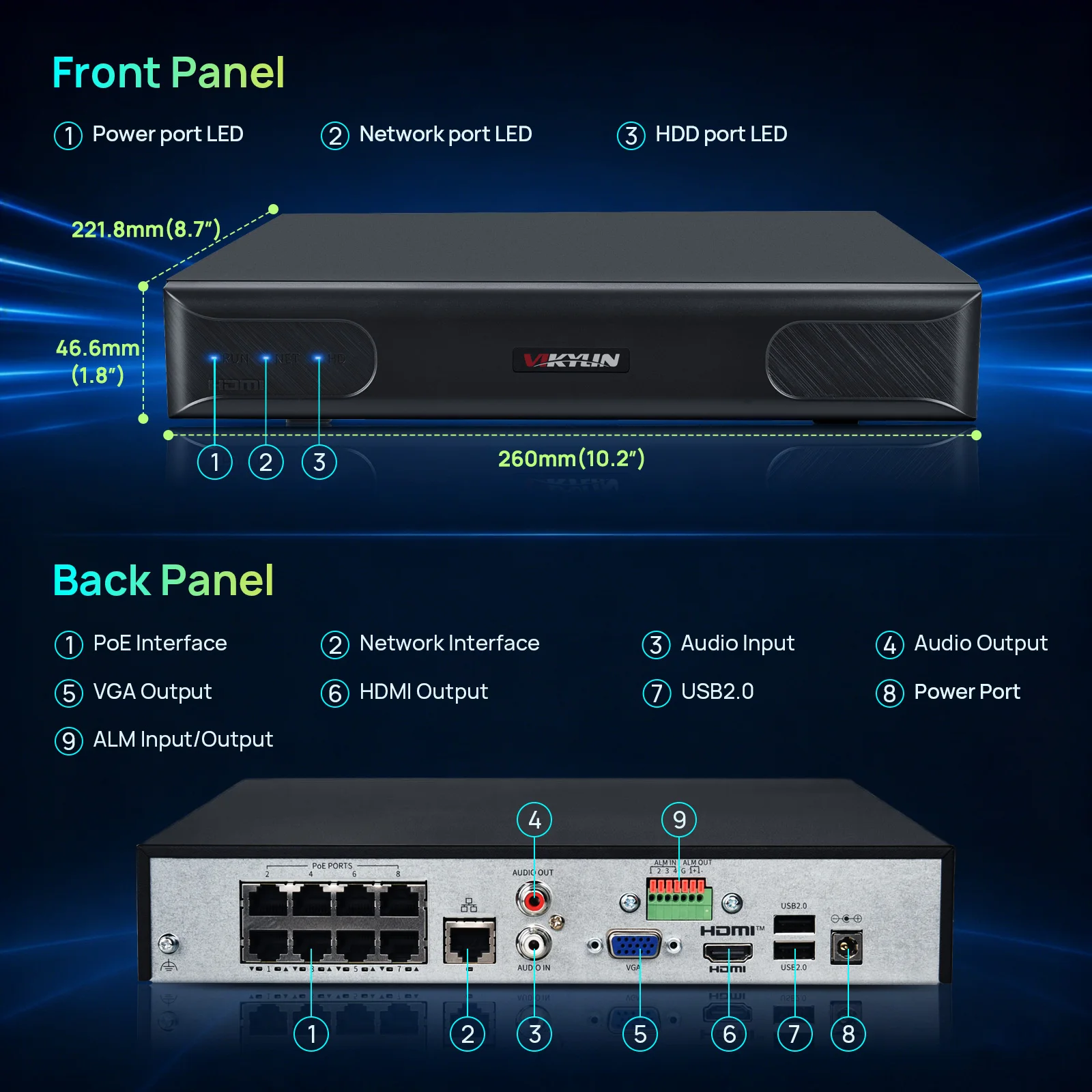 Vikylin 4K NVR 16CH 8POE Heim-CCTV-Sicherheitsüberwachungssystem bis zu 12MP Unterstützung Smart Find Netzwerk-Videorecorder P2P H.265+