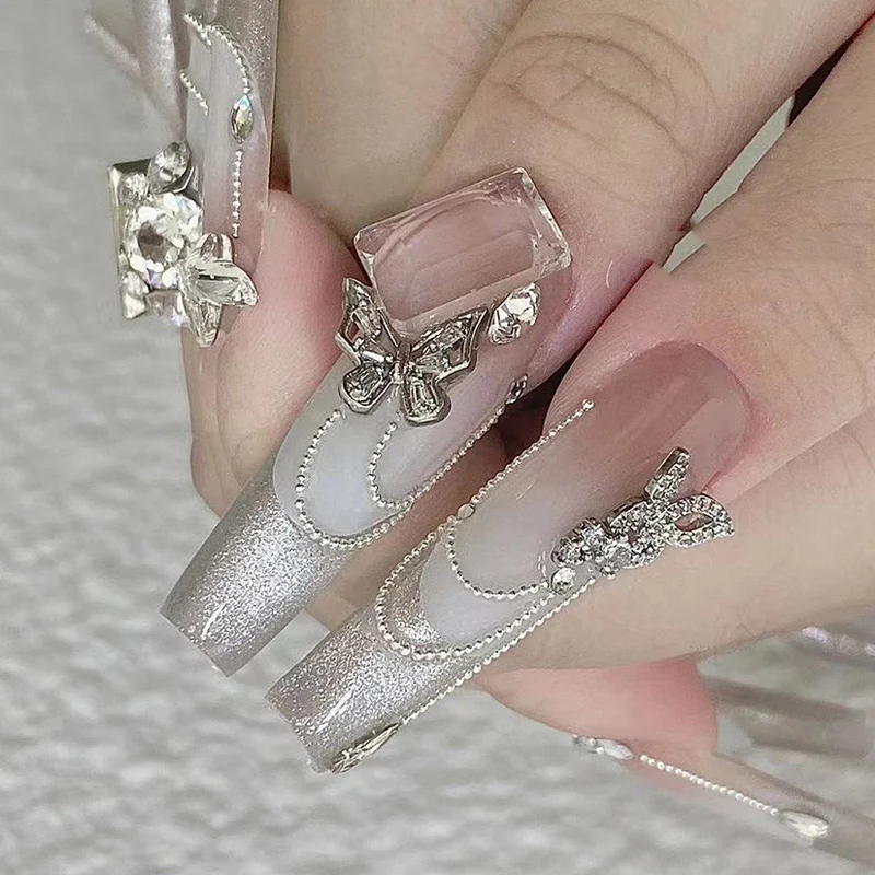 50/60Pcs/lot 3D Butterfly Alloy Nail Charms Bow-knot Design Jewelry Luxury Gold Silver Hollow Nail Art Decoration Accessory Bulk — zdjęcie 5