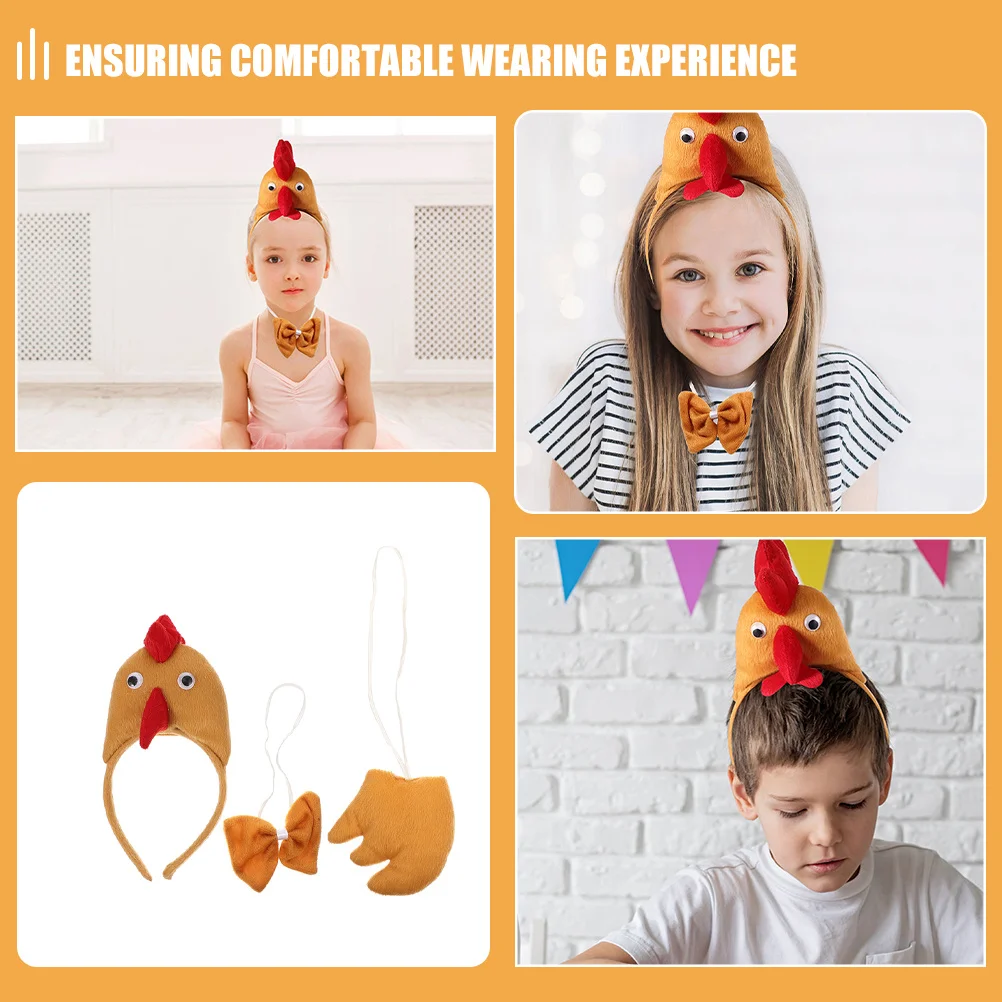 1 セットチキンコスチュームヘッドバンドボウタイテール動物コスプレセット子供大人パーティーハロウィンイースター仮装用