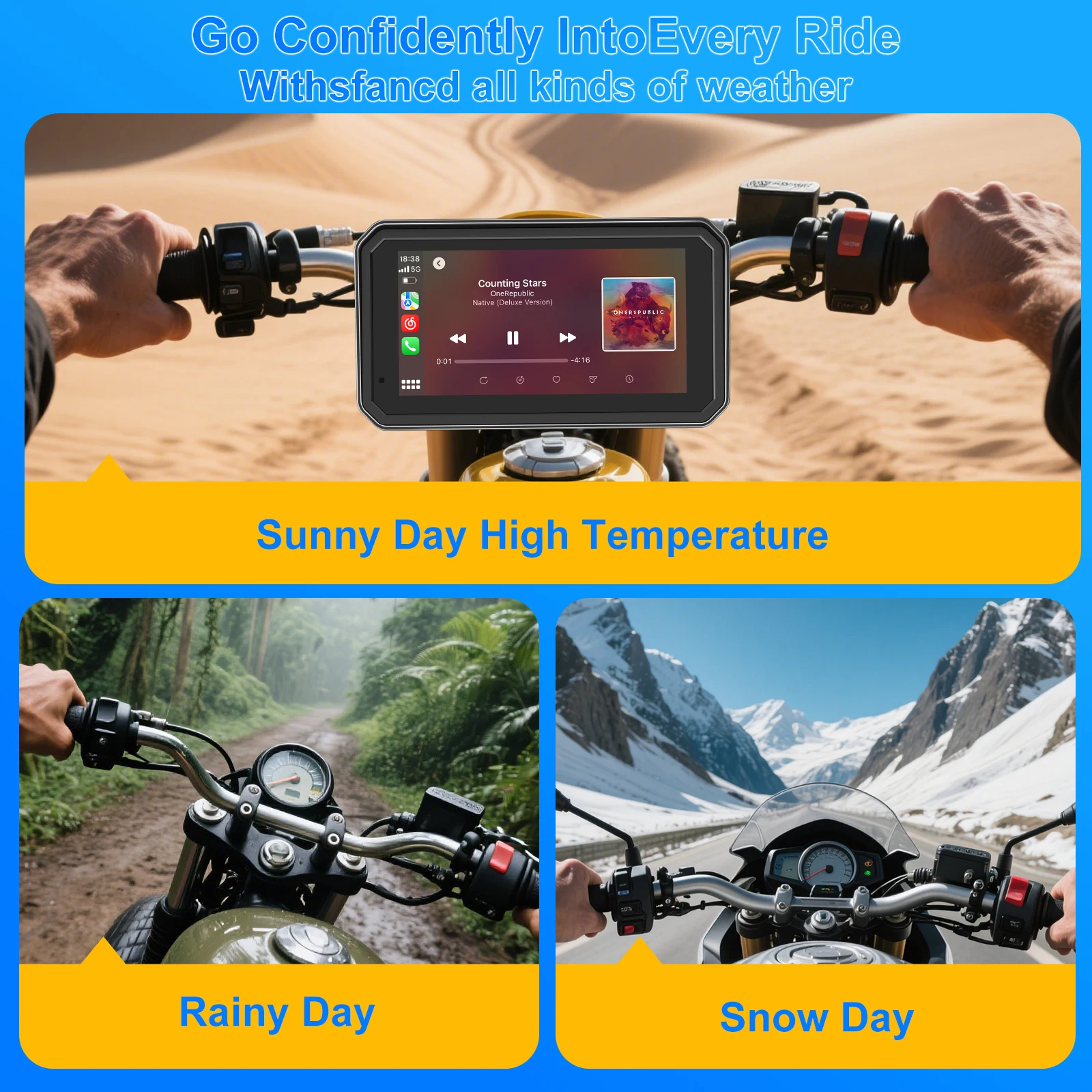 Reproductor Multimedia inalámbrico CarPlay Android Auto de 6 pulgadas para motocicleta grabadora de navegación GPS IP67 pantalla impermeable Bluetooth 5,0