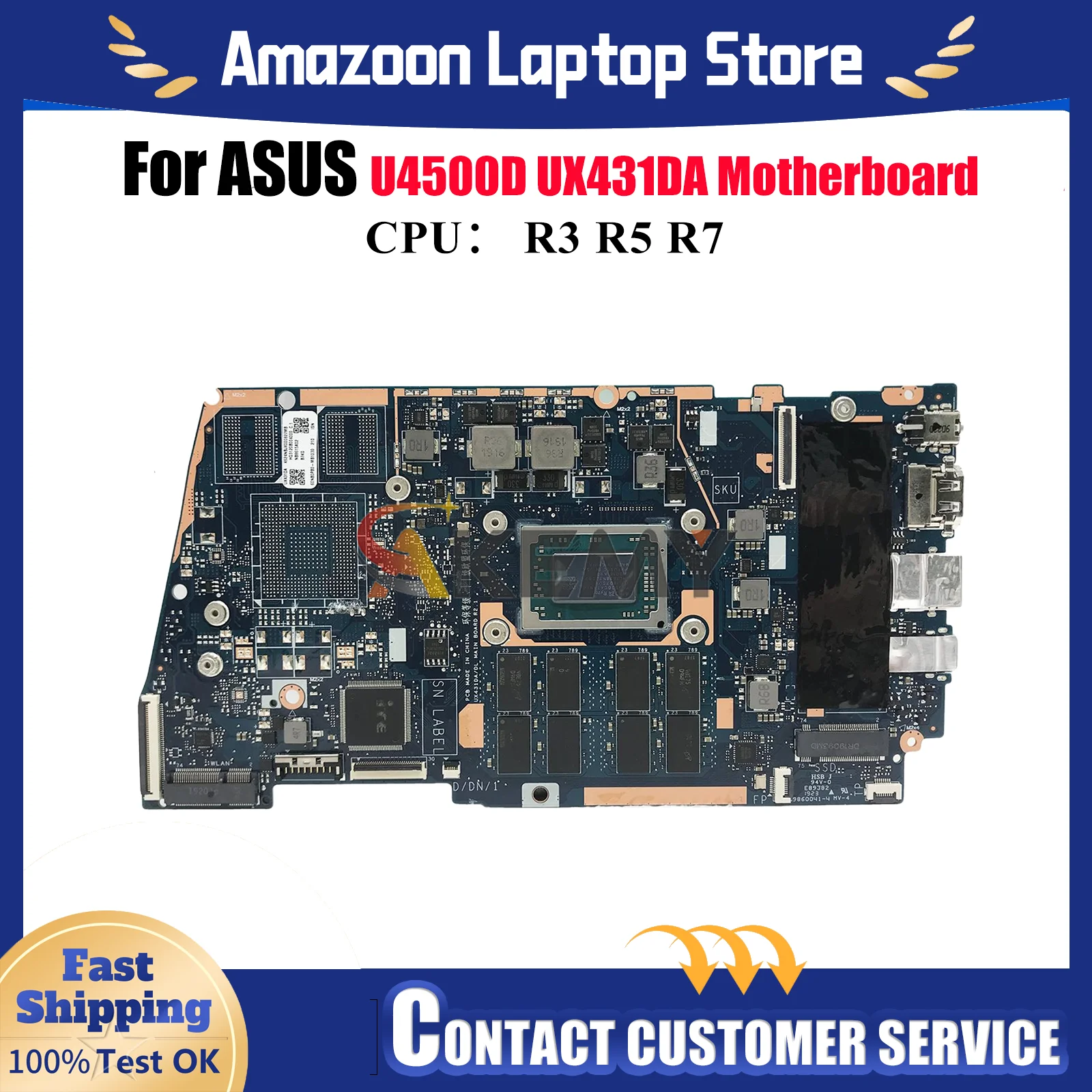 

UX431DA Laptop Motherboard For ASUS ZenBook U4500D UX431D UX431DA Notebook Mainboard With R3 R5 R7 CPU 100% tests OK fast ship