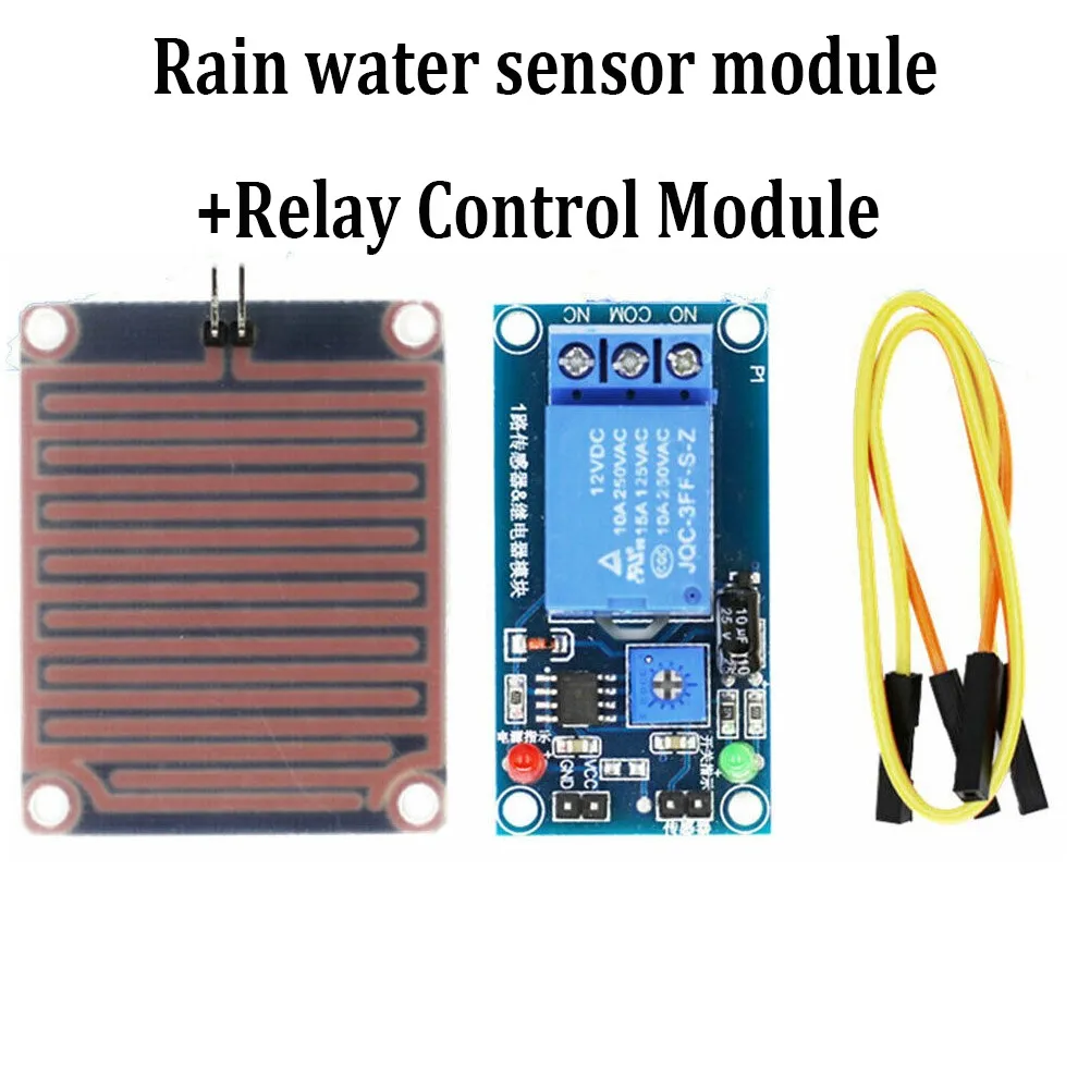 For Raspberry Pi Raindrop Water Detection Module 12V Sensor with Adjustable Relay Control for Weather Applications