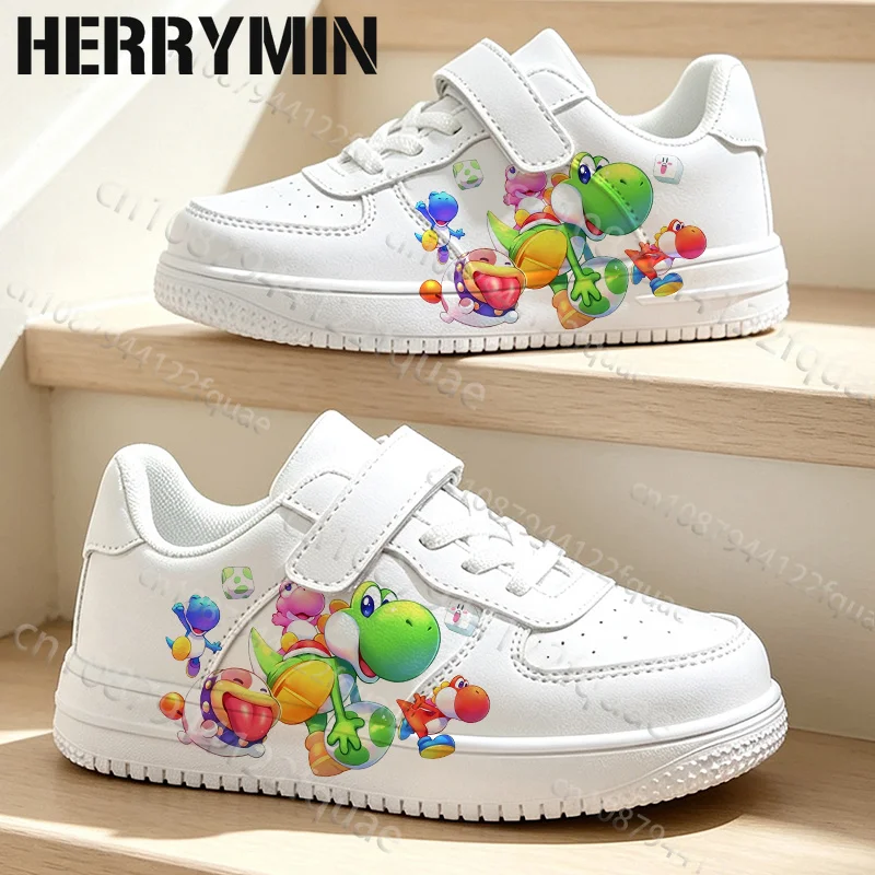 Green Game Character YOSHI Exclusive Pattern Printed Boys Girls Daily Casual Footwear Light Non‑Slip White Fashion Sneakers