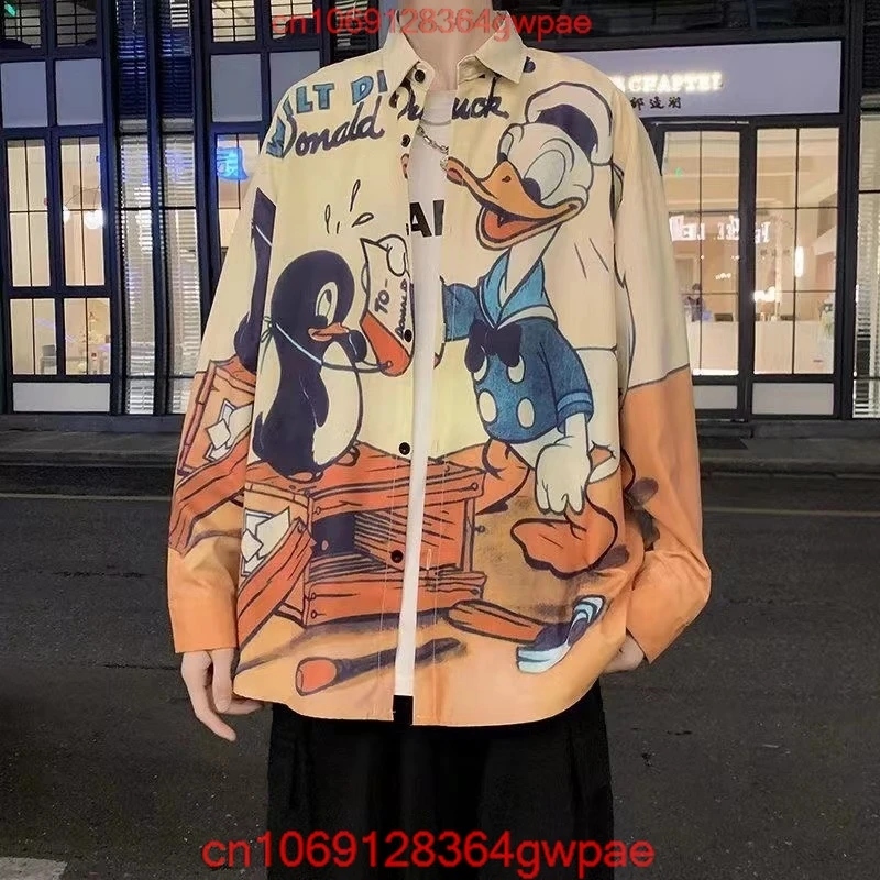 2022 Disney Fashion Brand Cartoon Donald Duck New Long Sleeve Shirt Men Women Korean Style Loose and Lazy Style Coat