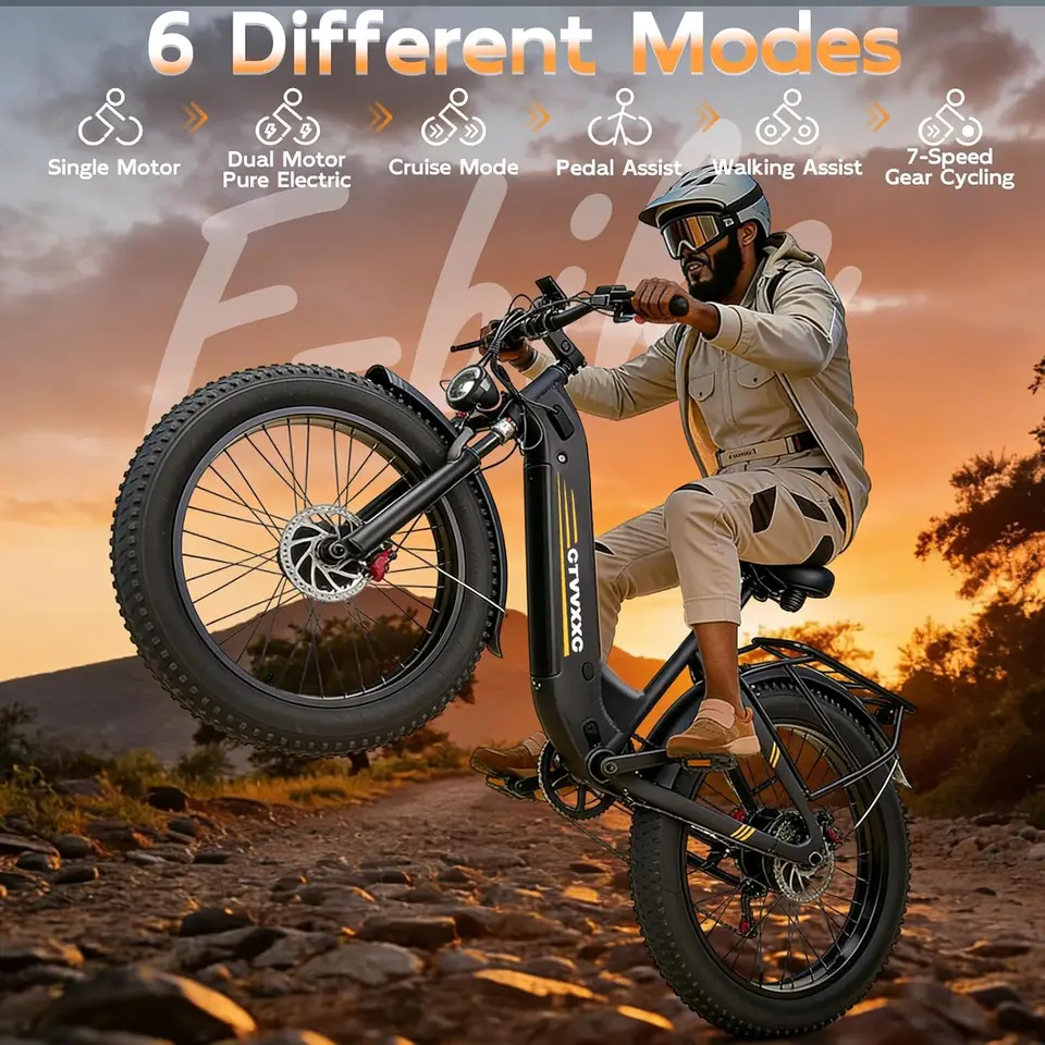 Dual Motor Electric Bike for Adults Peak 6000W, 52V 26Ah Battery Up to 100 Mile, Max 50 MPH, Front and Rear Turn Signals, 26" Fa image 6
