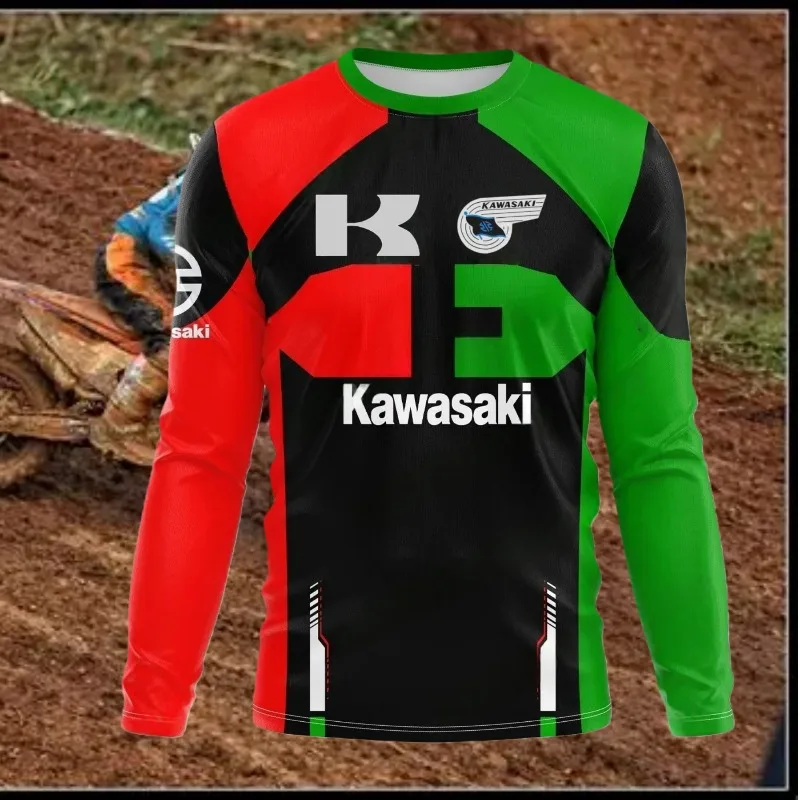 

Kawasaki 3D Printed Long Sleeved T-shirt, Off-road Motorcycle, Bicycle Riding Shirt, Breathable Quick Drying Riding Top