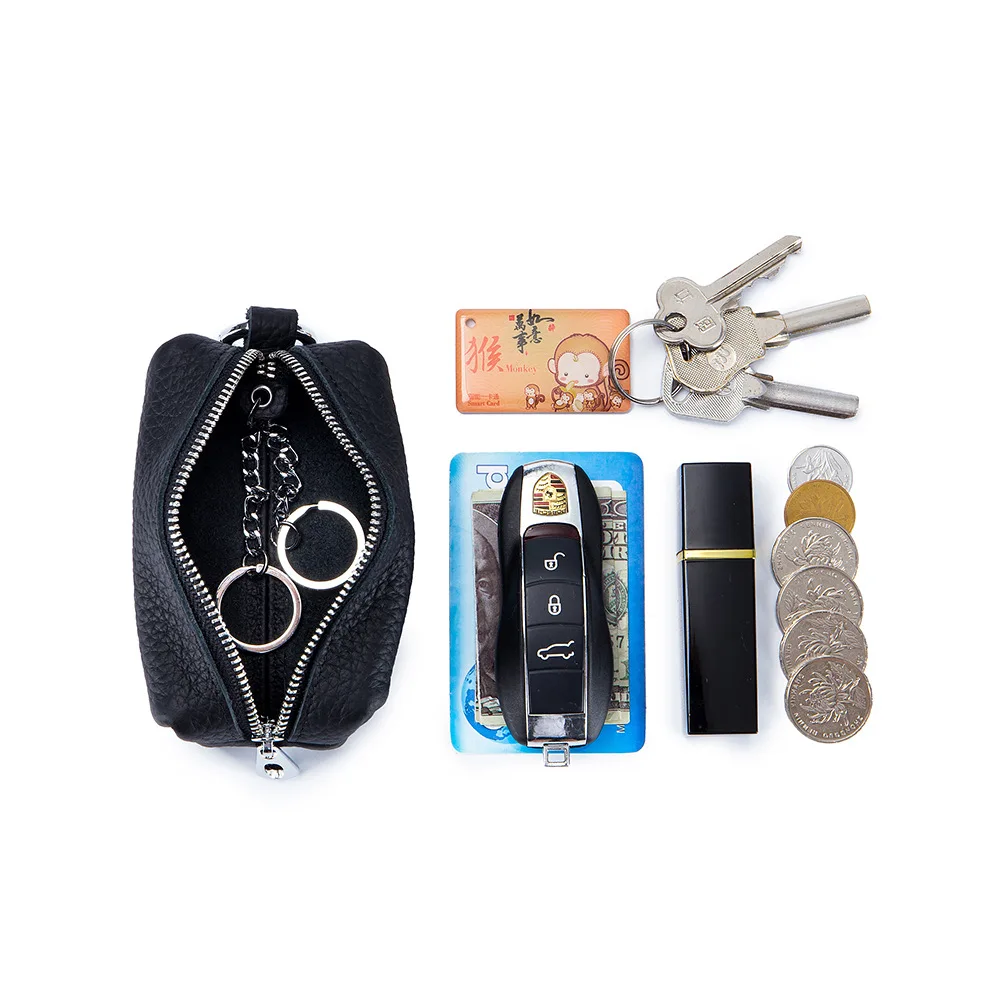 Portable Genuine Leather Key Bag Car Key Holder Purse Zipper Coin Organizer Keychain Wallet Women Men Mini Key Cover Change Bag