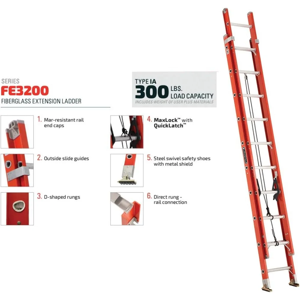 Escada de extensão de pé FE3216, 16 pés, laranja