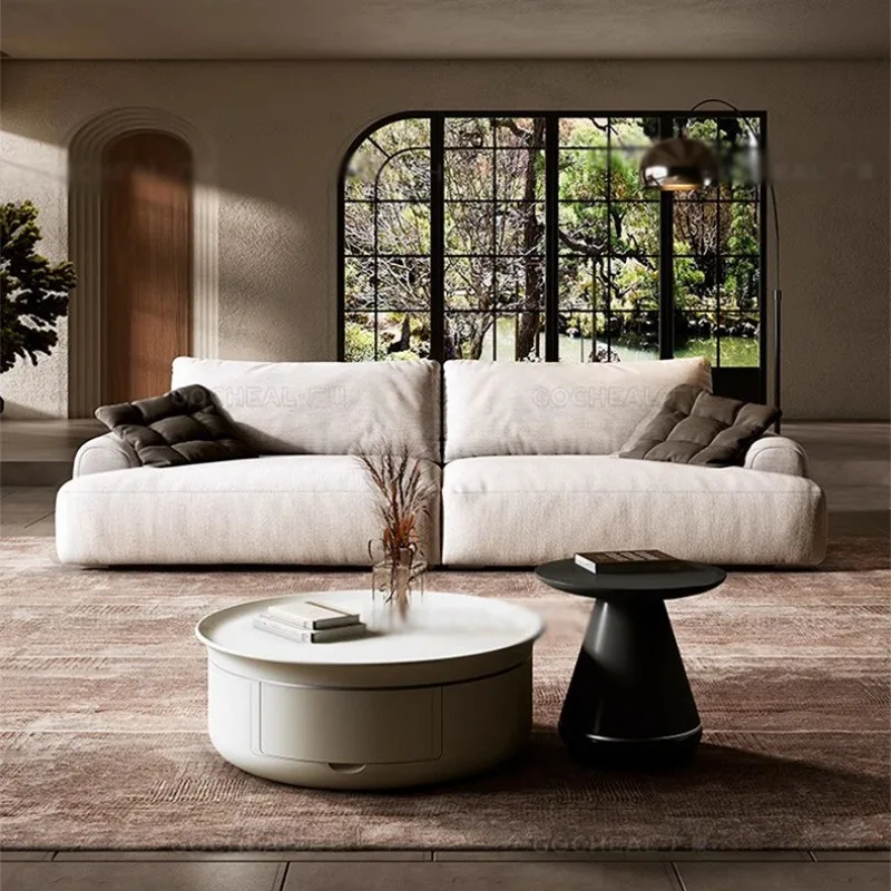 Fabric Sofa Cotton and Linen Material Sponge Filled Italian Retro Straight Row Sofa Seat