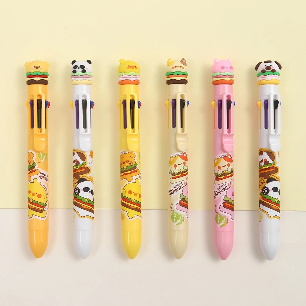 2 pcs/lot Hamburg Animals 8 Colored Ballpoint Pen Cute Pens for Writing Korean Stationery School Office Supplies Gift