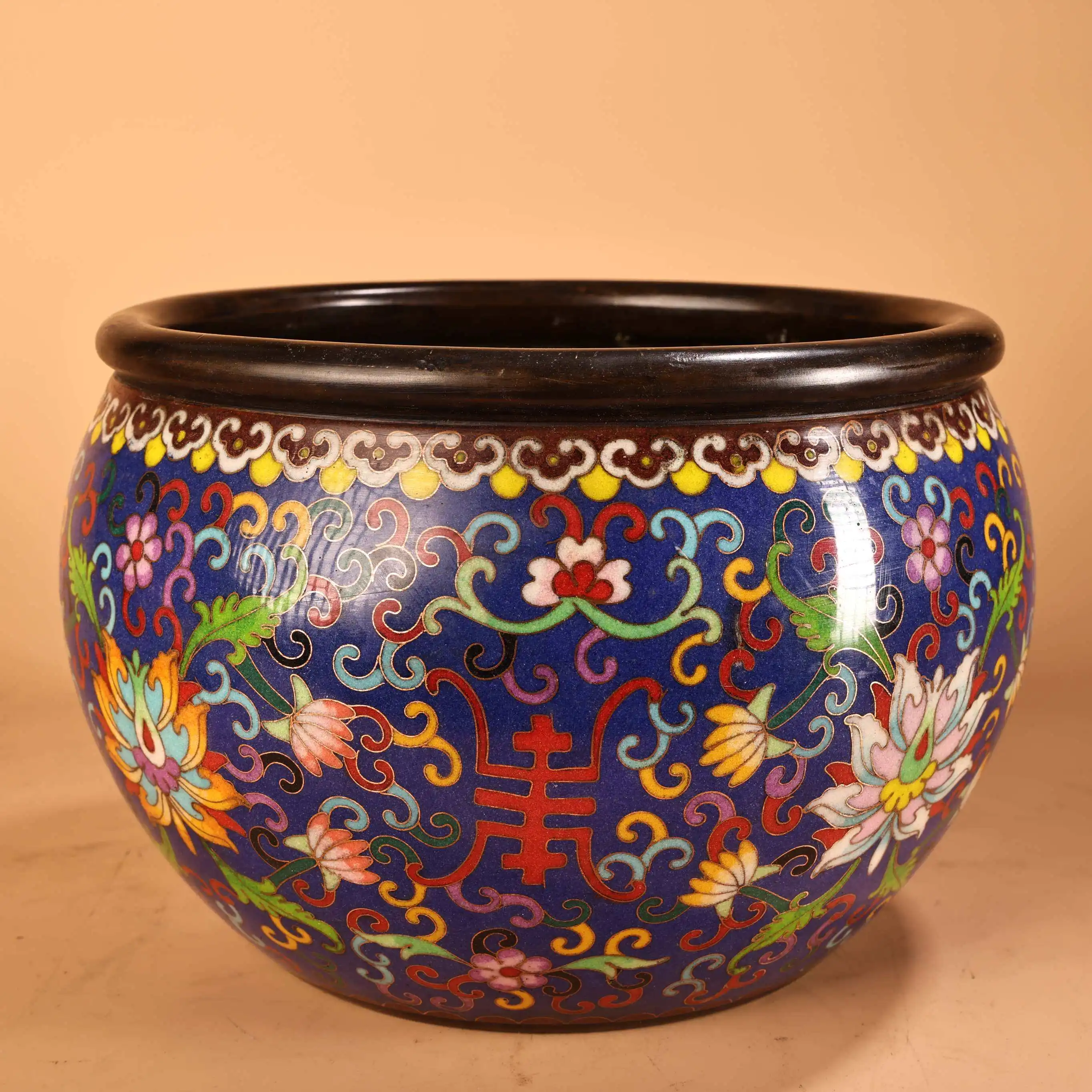 Cloisonne Enamel Large Jar Incense Burner Copper Body Heavy Patina Exquisite Home Decor