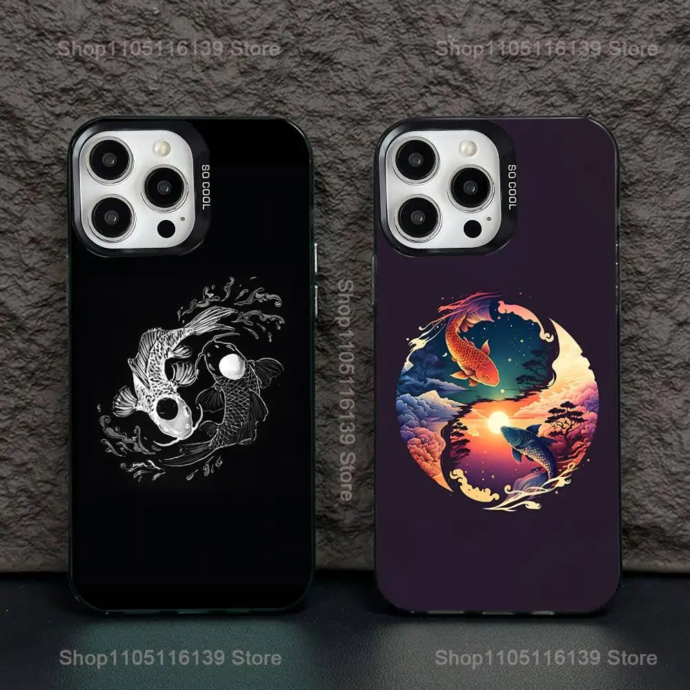 

Koi Carp Fish Yin Yang Art Phone Case For iPhone 16,15,14,13,12,11,Pro,XS,Max,Plus,Mini,SE Black Candy Matte Shockproof Cover