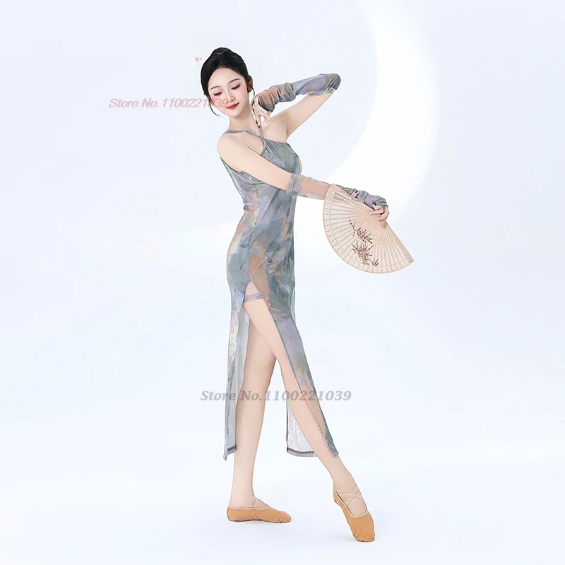 2025 vestido de danza folclórica tradicional china estampado de flores nacionales sin mangas qipao cheongsam puesta en escena vestido de danza folclórica