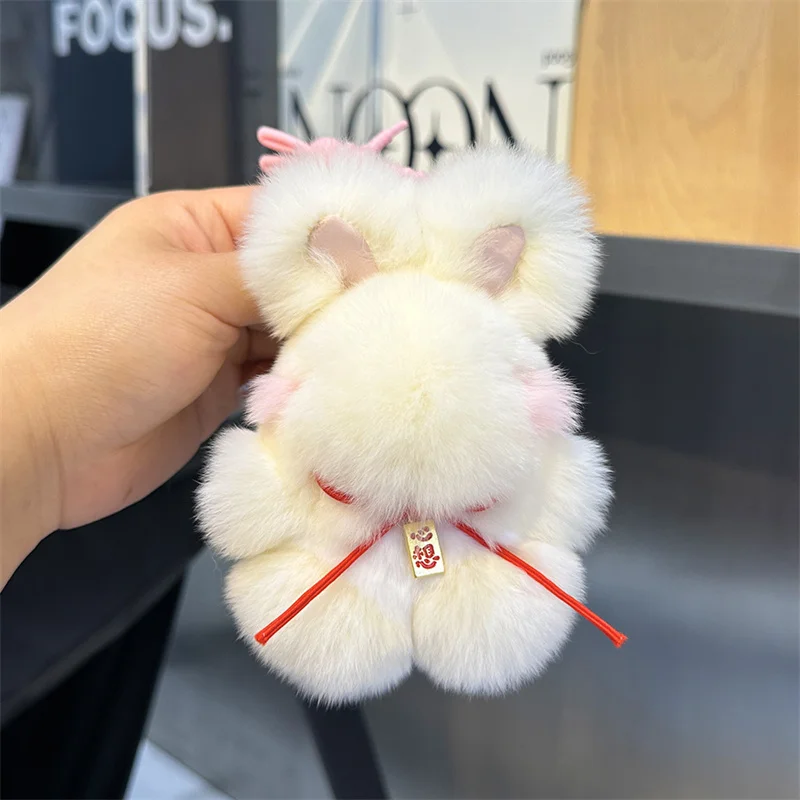 2024 Multicolor Rabbit Keychain Ring Fluffy Real Fur Pompom Bunny Trinket Key Chain Charm Cute Ring On Bag Car Key Pendnat image 3