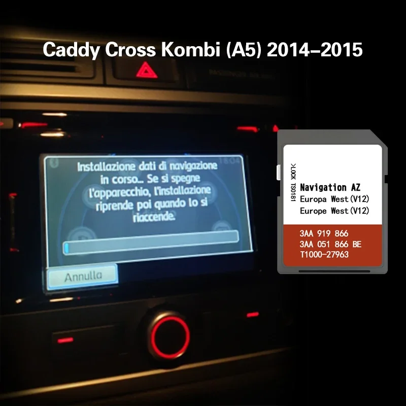 Fitting with Caddy Cross Kombi (A5) 2014-2015 Slovakia Slovenia Map SD Card