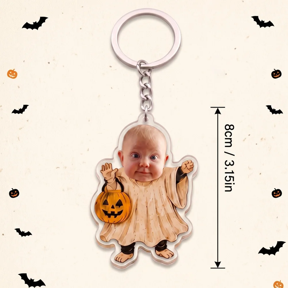 Custom Photo Halloween Themed Baby Keychain,Personalized Portrait Acrylic Bag Charm.