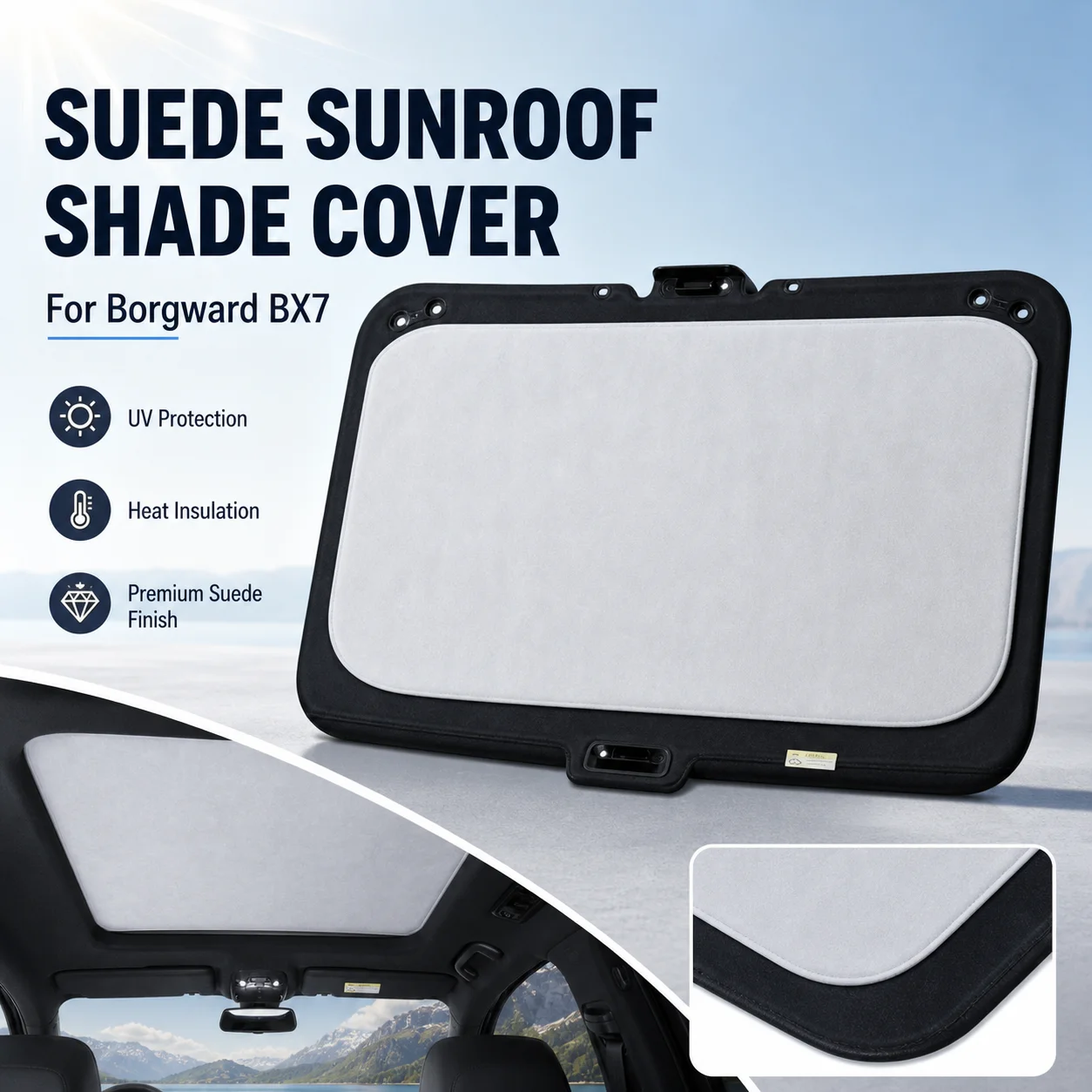 Suede Static Cling Sunroof Shade Cover UV Protection Heat Insulation For Borgward BX7 Car Interior Accessory