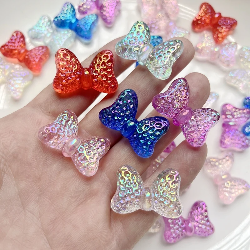 Mix 30x20mm high gloss acrylic candy colored bow AB beads for jewelry making DIY hair rope hair clip decorative accessories 6pcs