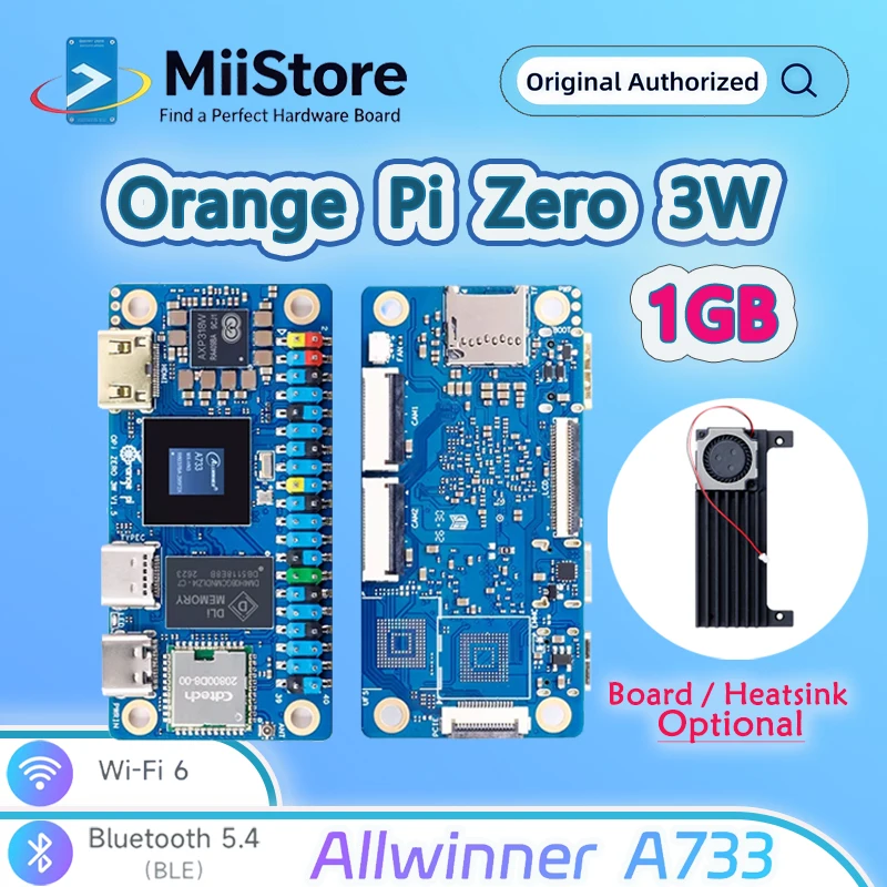 Orange Pi Zero 3W 1GB / Heatsink Optional, LPDDR4 Deve Board Allwinner A733 Chip 3Tops NPU Orange Pi Single Board