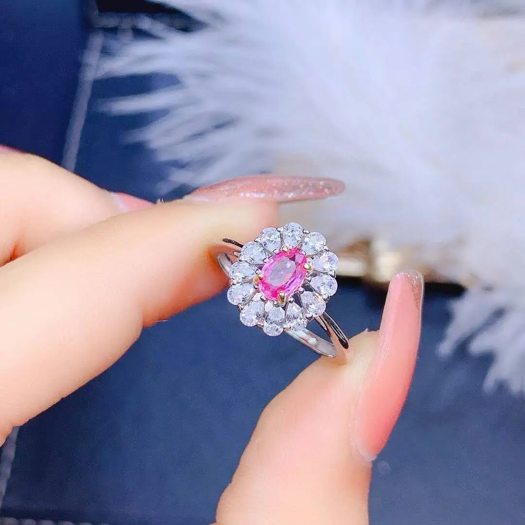 

KJJEAXCMY Jewelry Natural Women's Pink Sapphire Ring 925 silver inlay Colorful and splendid Crystal pure fire flash explosion