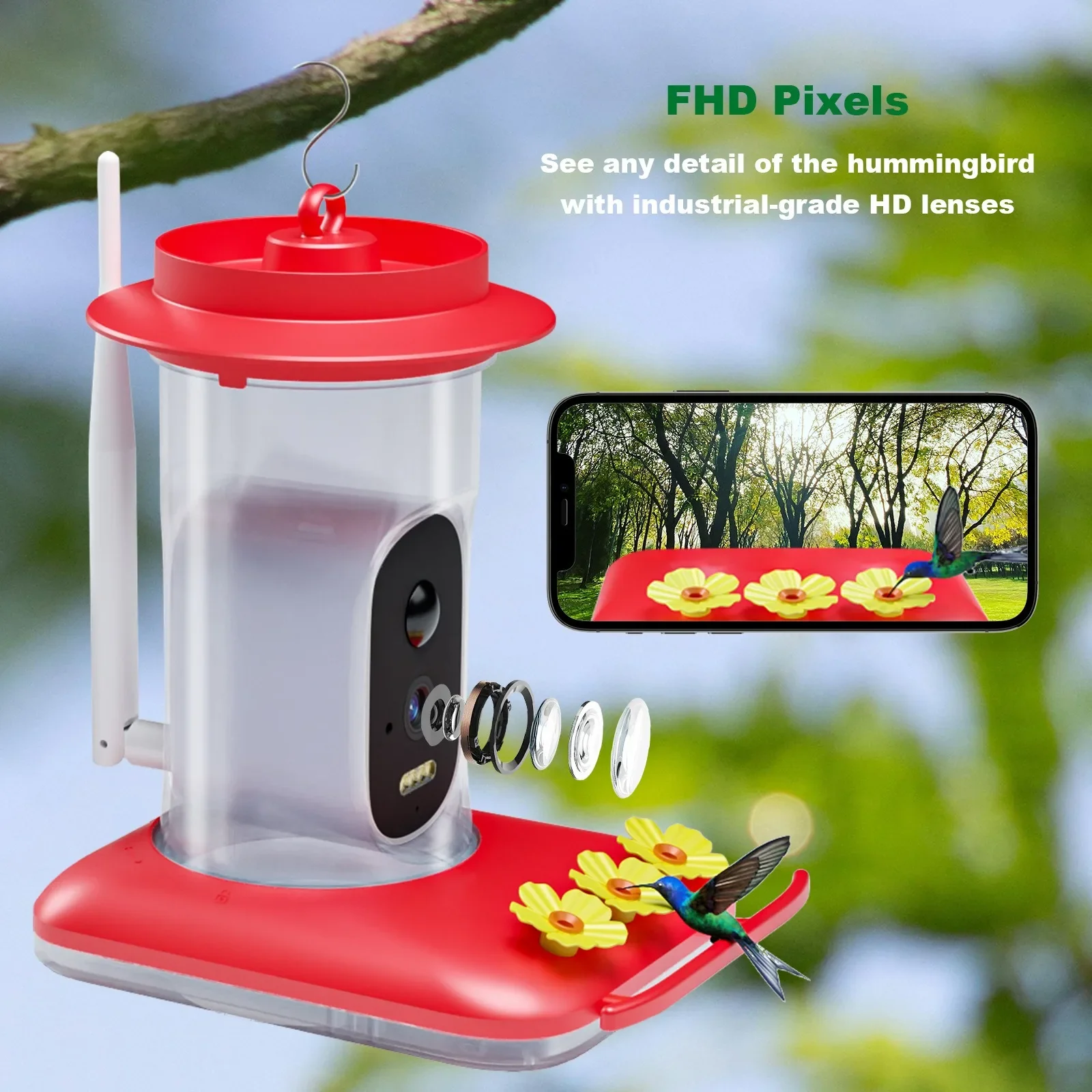 Smart Hummingbird Feeder Bird Pet Feeder Outdoor WIFI AI Bird Recognition Camera