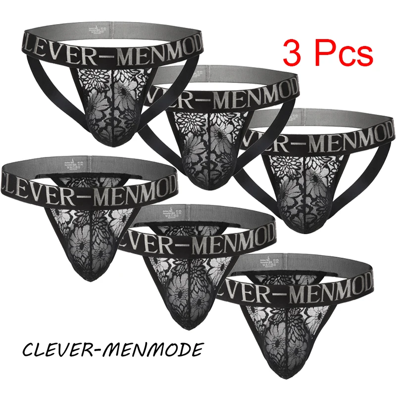 

3pcs Sexy Jockstrap Men Mesh G-String Hip-baring Lingerie See-Through Transparent Mini Micro Panties Transvestism Erotic Costume