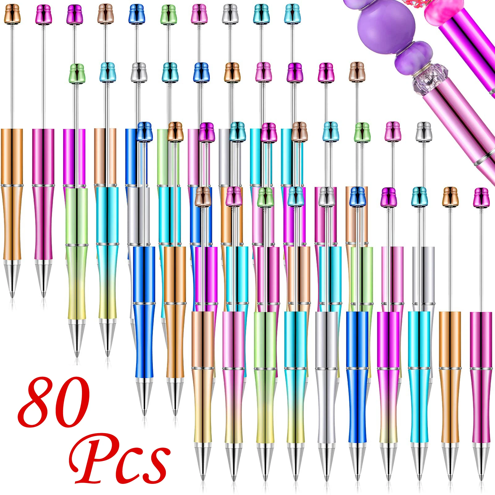 

80Pcs Gradient Bead Gel Pen Plastic Ballpoint Pen DIY Beadable Ballpoint Pen