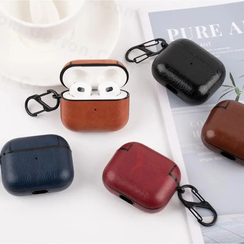 PU Leather Case For Airpods 3 3rd 2021 Luxury Protective Cover with Anti-lost Buckle For AirPods Pro 3 Generation Headphone Case