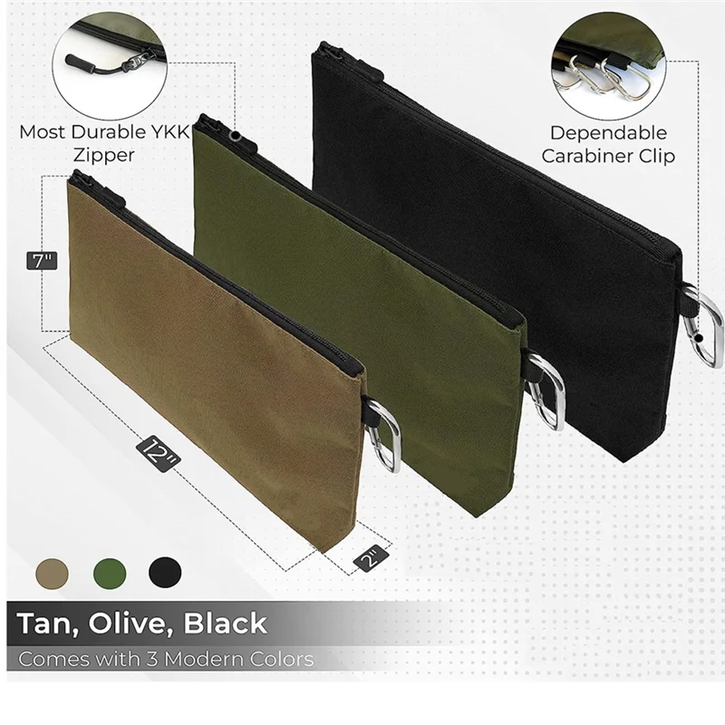 A19E-3Pcs حقيبة أدوات بسحاب، مجلدات الملفات، أكياس أدوات تنظيم التخزين متعددة الأغراض مع سحاب للملحقات والقرطاسية