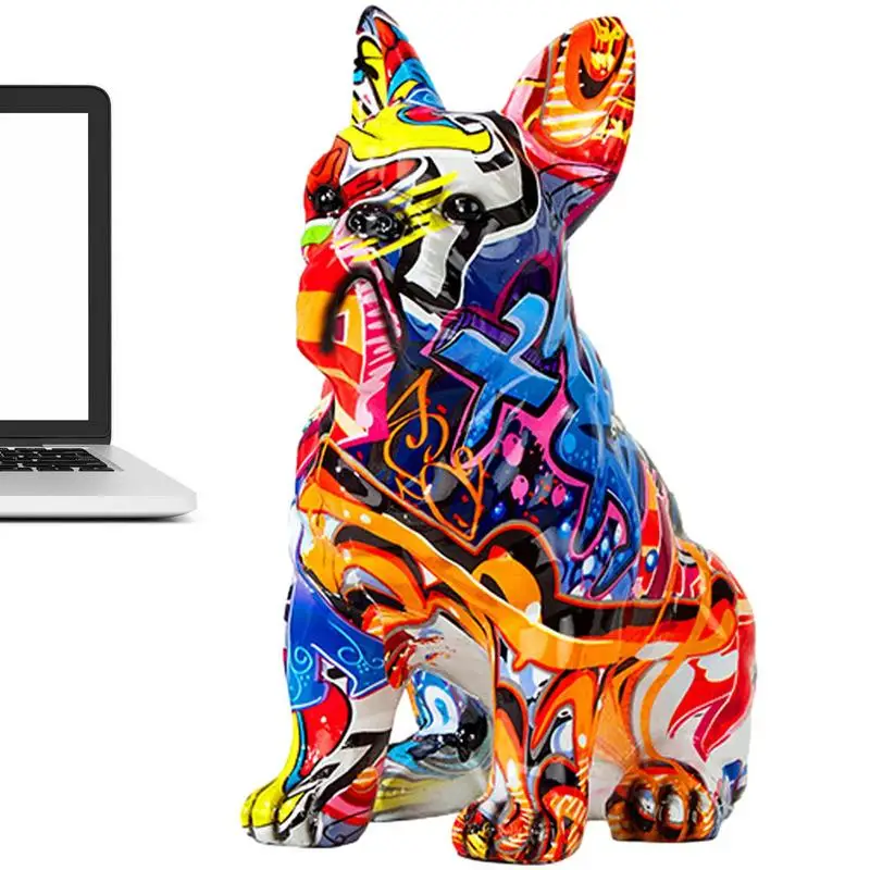 Creative Colorful Resin Dog Statue Color French Bulldog Statue Home Office Graffiti Animal Figurine Crafts Living Room Ornaments