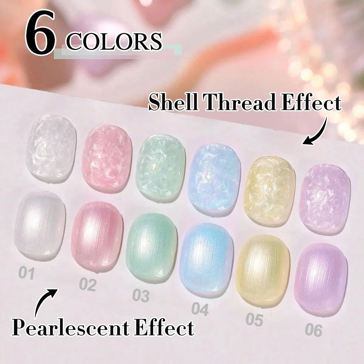 

10ML Threaded Shell Nail Gel Pearl Texture 6Colors Solid Colors Gradient Semi Permanent Soak Off UV/LED DIY Of Pearl Polish Gel