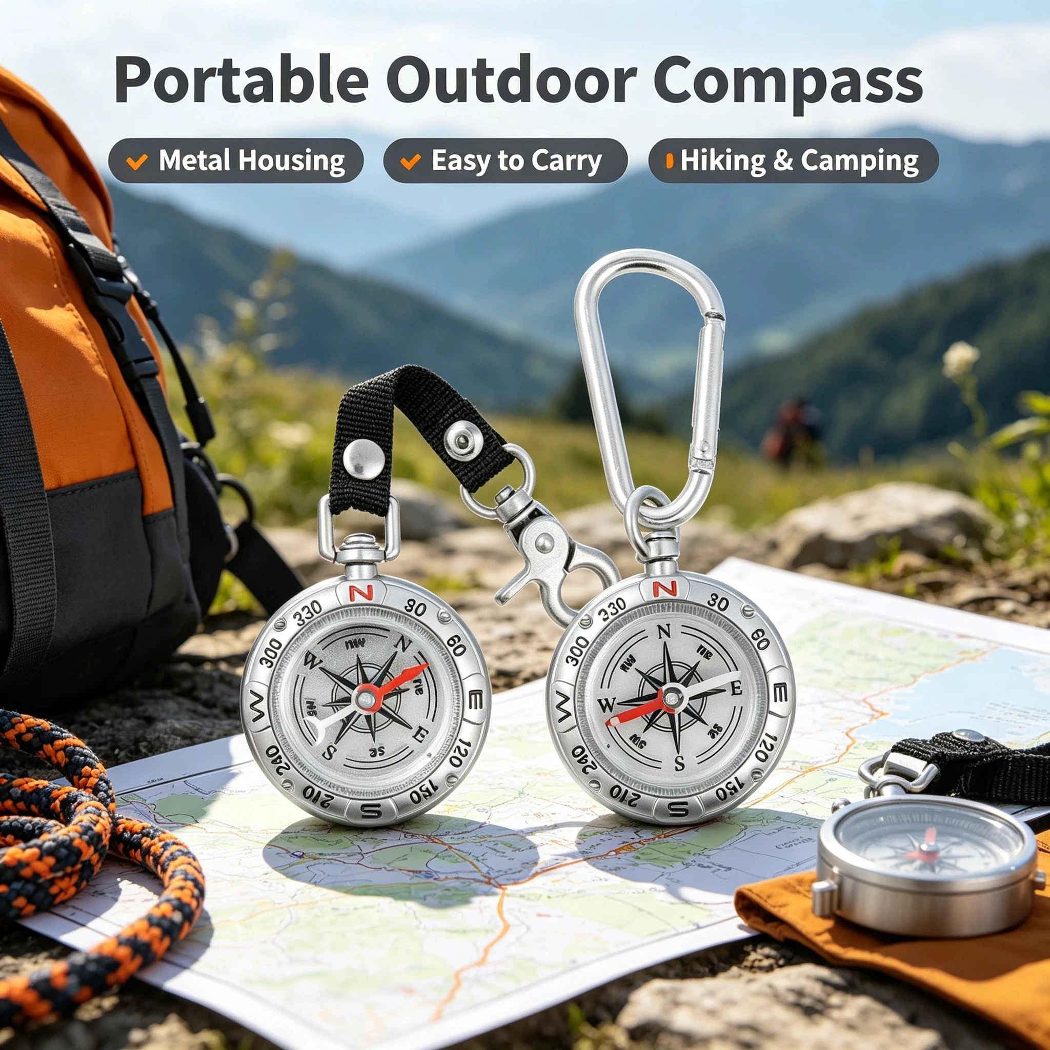 Vintage Portable Pocket Compass, Classic Navigation Compass for Outdoor Hiking, Camping, Backpacking, and Mountaineering