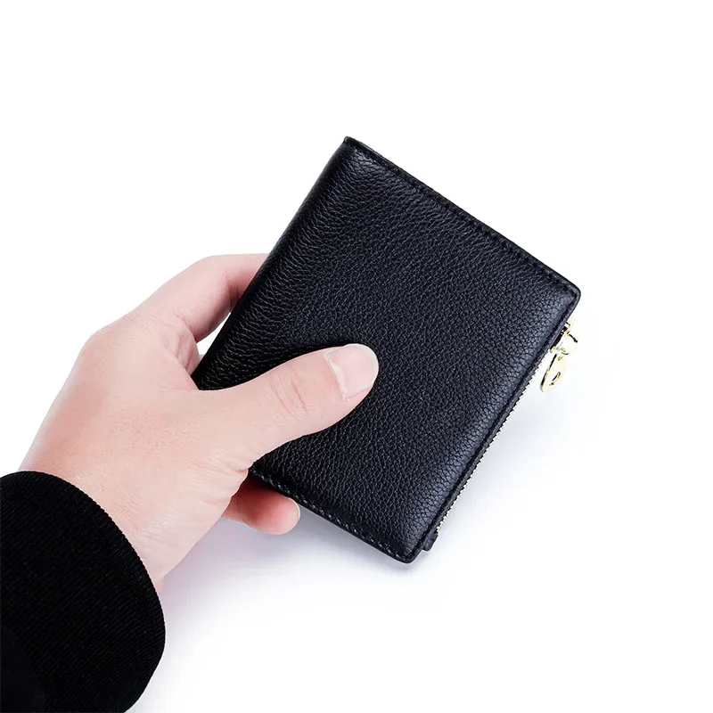 Genuine Leather Women Wallet Short Cow Leather Card Holder Purse Female Bi-Fold Wallets with Coin Pocket