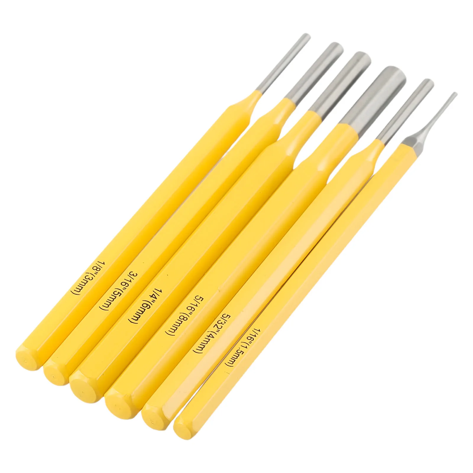 6pcs Yellow Silver Drive Punch Set 1.5mm To 8mm Cone Center Punch Chisel High Hardness Rust Resistant Woodworking Hand Tools