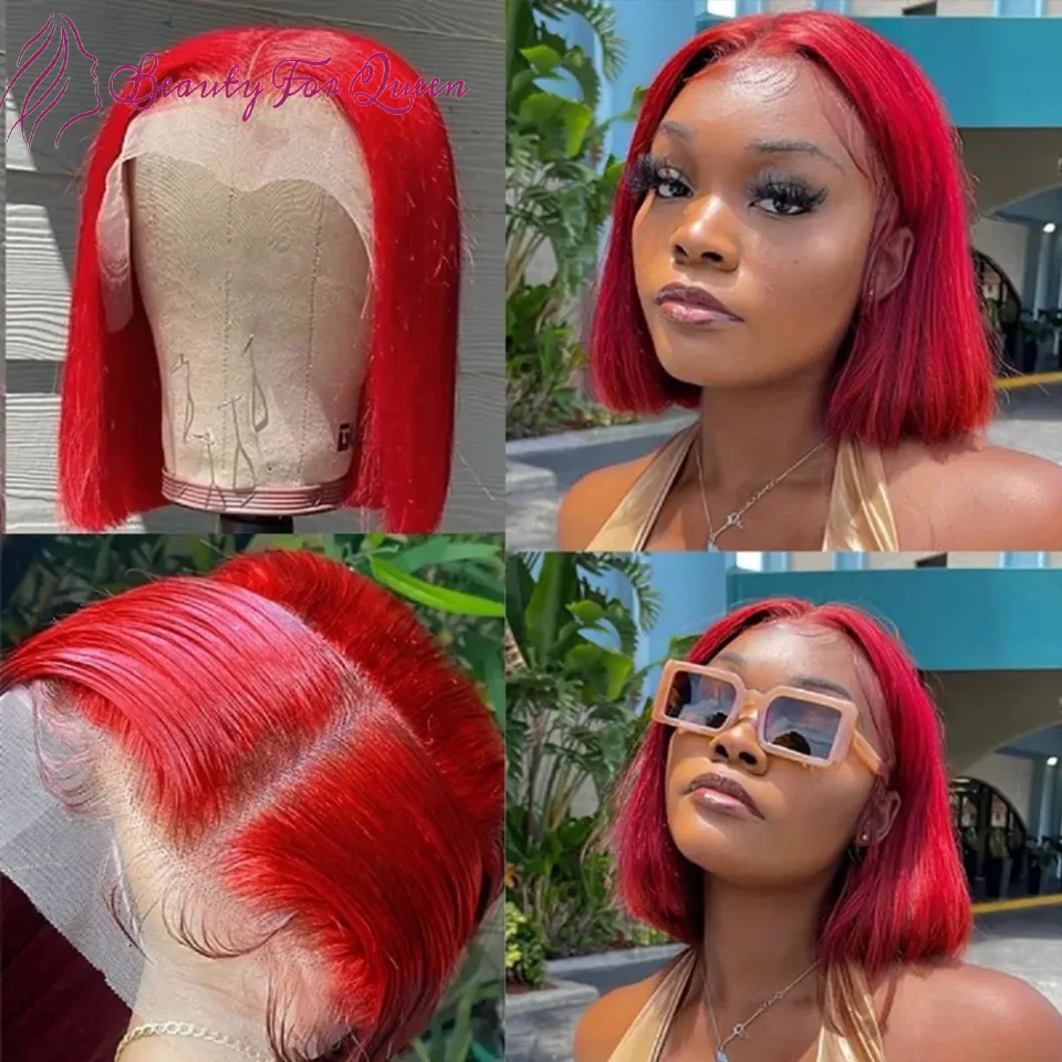 

Бразильский парик из натуральных волос, красный, прямой, короткий боб, 13x4, высококачественный, с прозрачной HD-сеткой, для косплея, для женщин