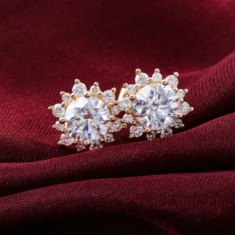 

Provence 18/14/10K Yellow Gold DEF VVS Round Cut Moissanite Sunflower Shape Earrings For Women Trendy Customized Gift