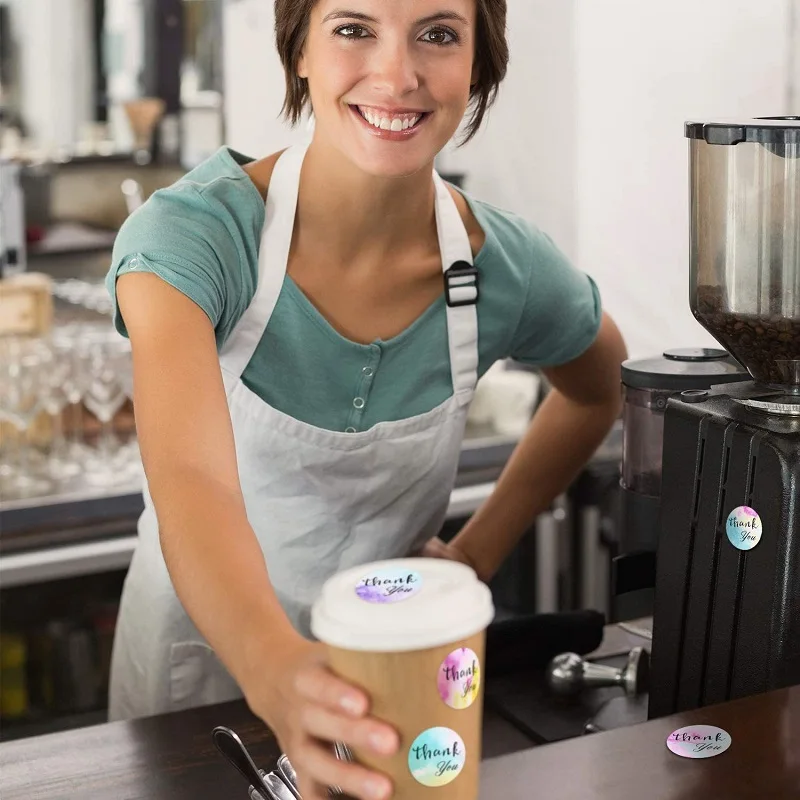 100-500PCS New Thank You Stickers for Business Small Roll Packaging Stickers New Round Merci Pack Rolling Sticker Home Made