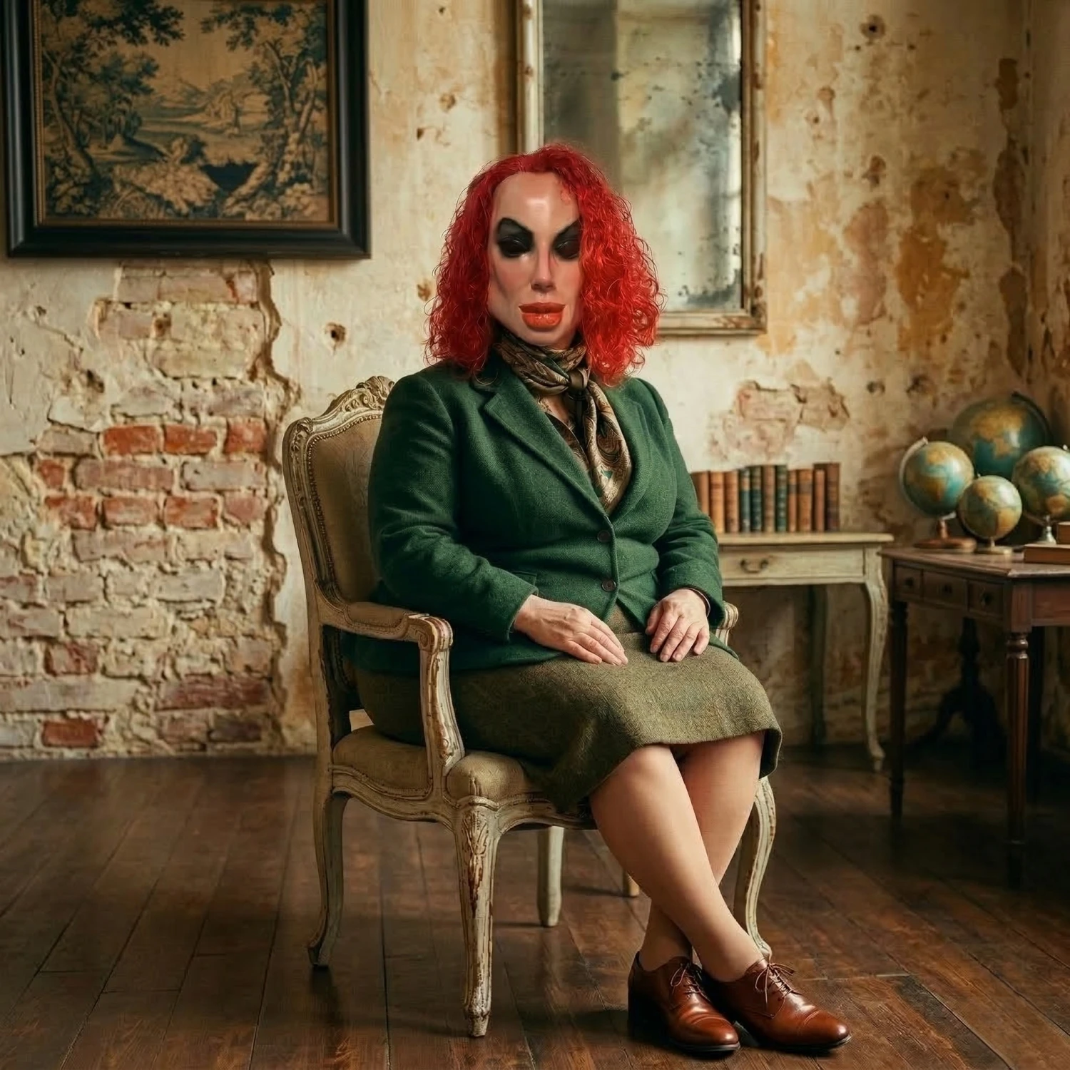 

Scary Red Hair Woman Latex Mask Creepy Hollow Eyes Full Head Halloween Costume Cosplay Party Horror Mask