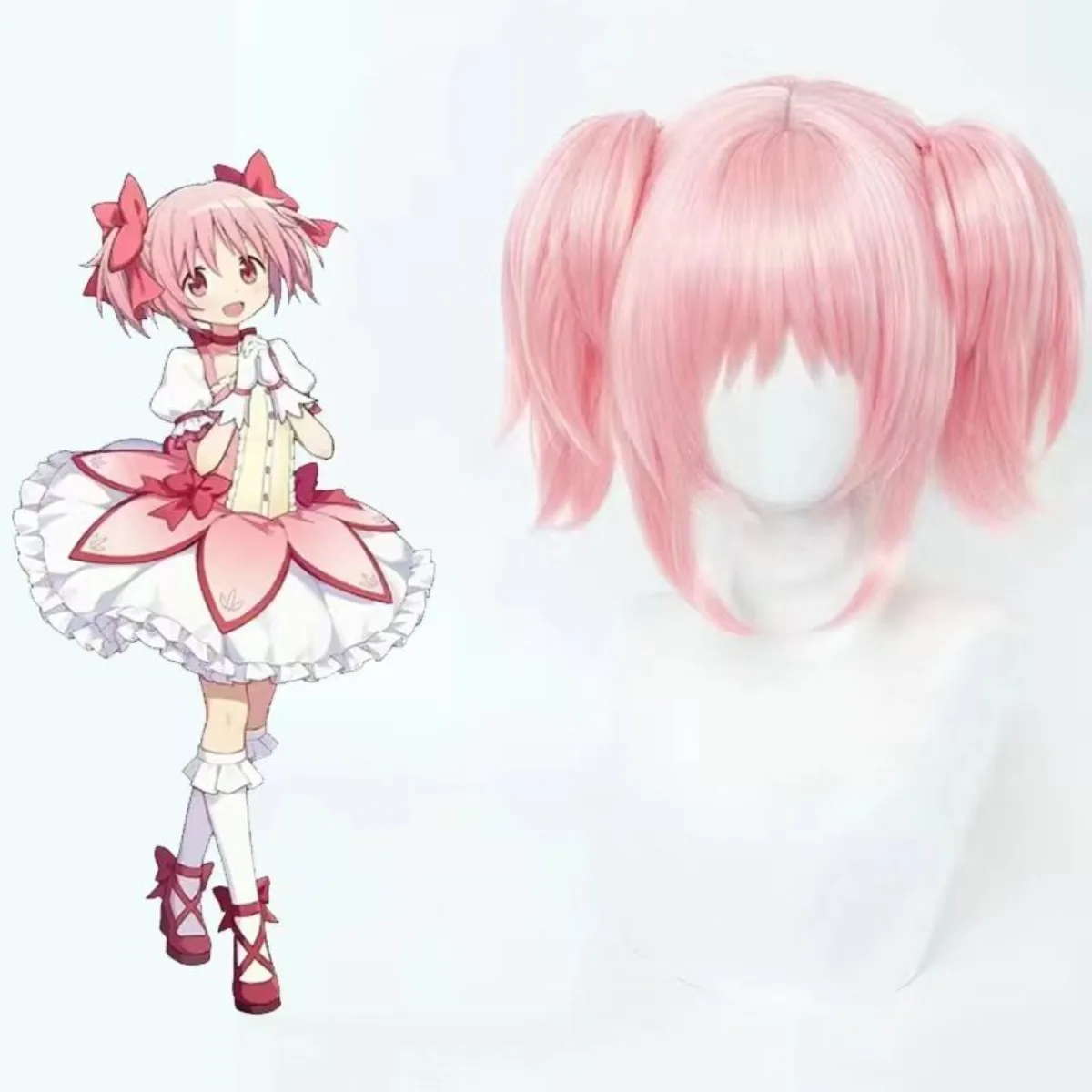 مجموعة شعر مستعار كوسبلاي مادوكا كانام كاملة |   شعر وردي سميك للغاية مع ذيول مزدوجة بمشبك