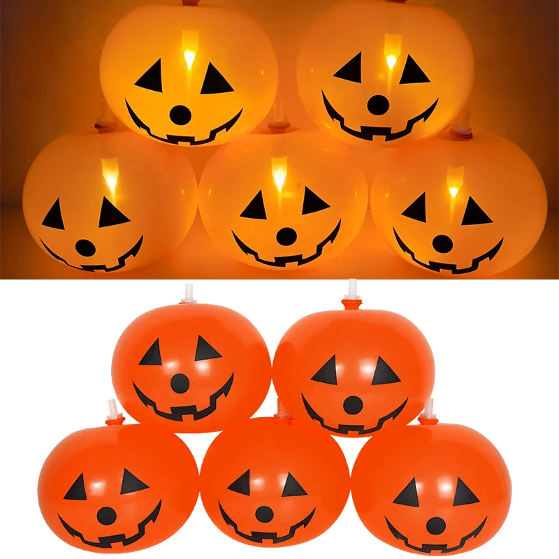 5/10pcs 12inch Halloween Pumpkin Lantern Balloon LED Luminous Balloon Glow In The Dark Kids Toys Halloween Outdoor Pumpkin Decor