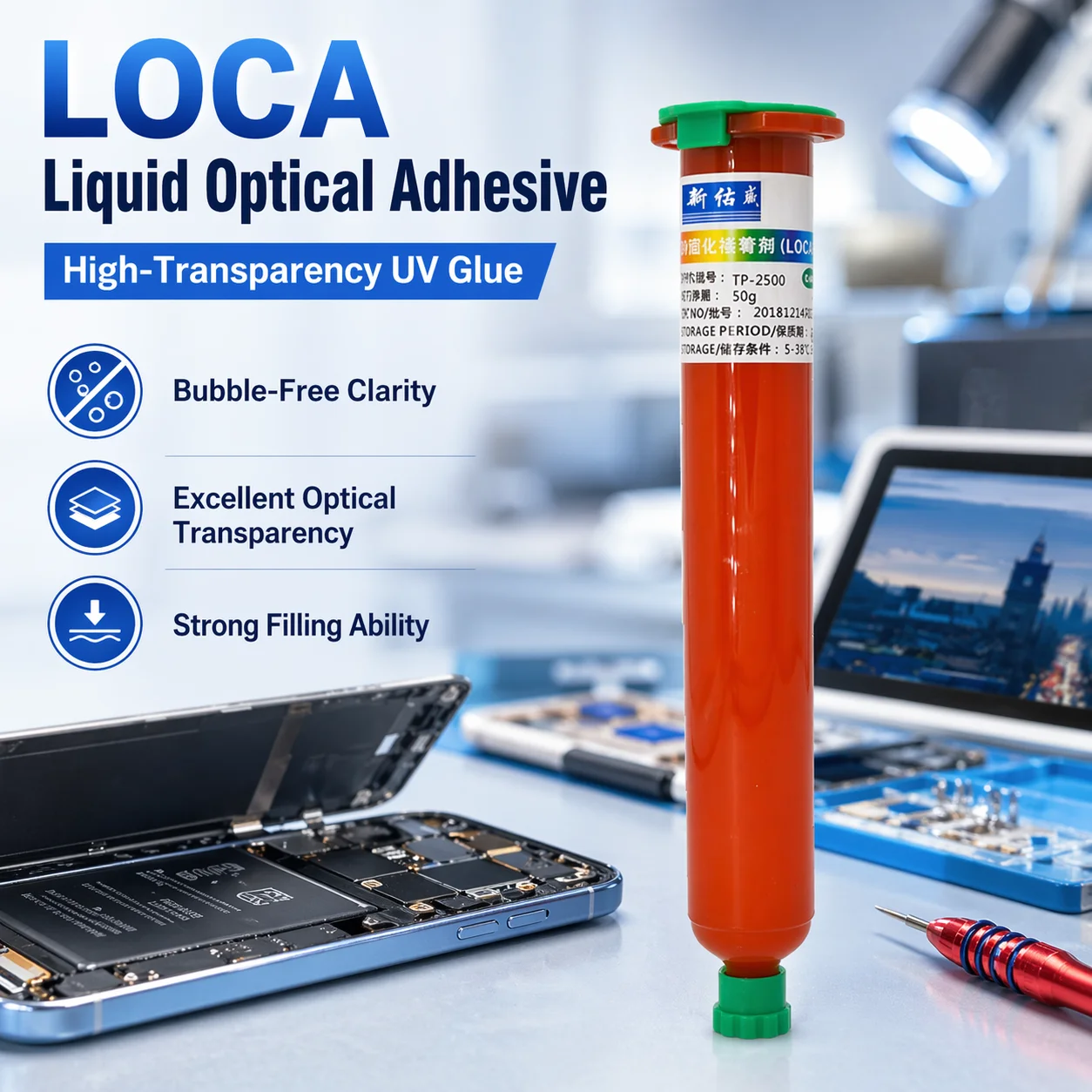 LOCA Liquid Optical Adhesive High Transparency UV Glue for Smartphone Tablet Touch Screen Bonding Bubble Free LCD Screen Repair
