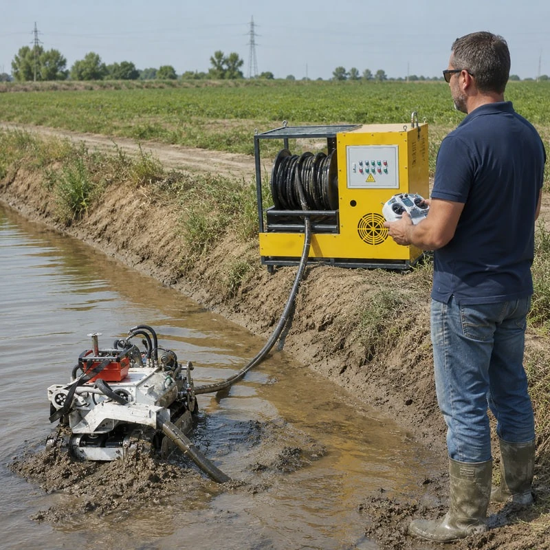 Underwater Dredging Robot for Sedimentation Tank Cleaning with Rubber Tracks Customized Precision Submersible Dredging Robot
