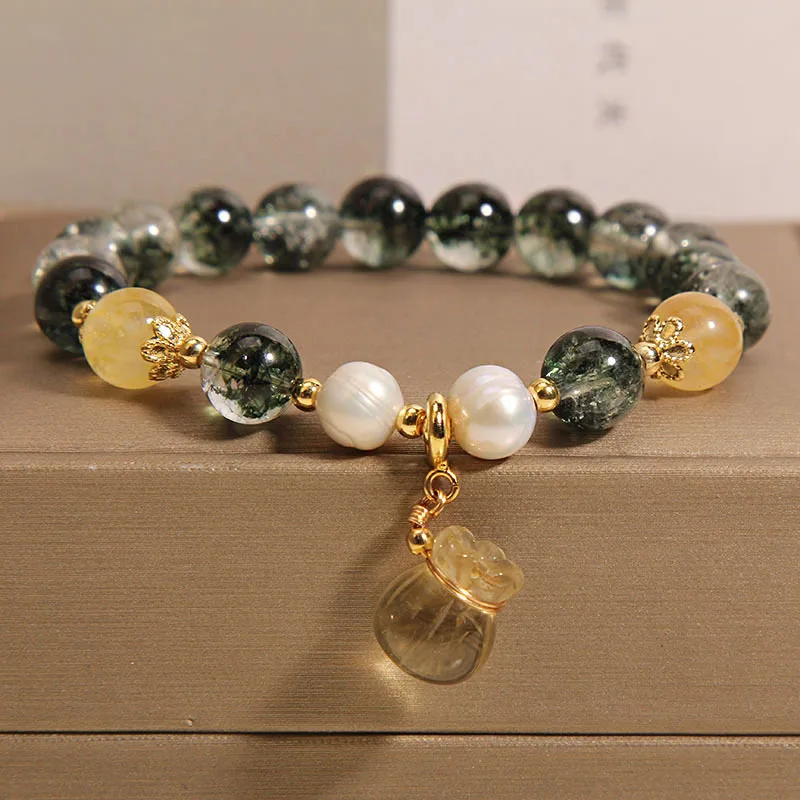 

Green Ghost Crystal Bracelet Women's Light Luxury High-end Lucky Bag Pendant Bracelet